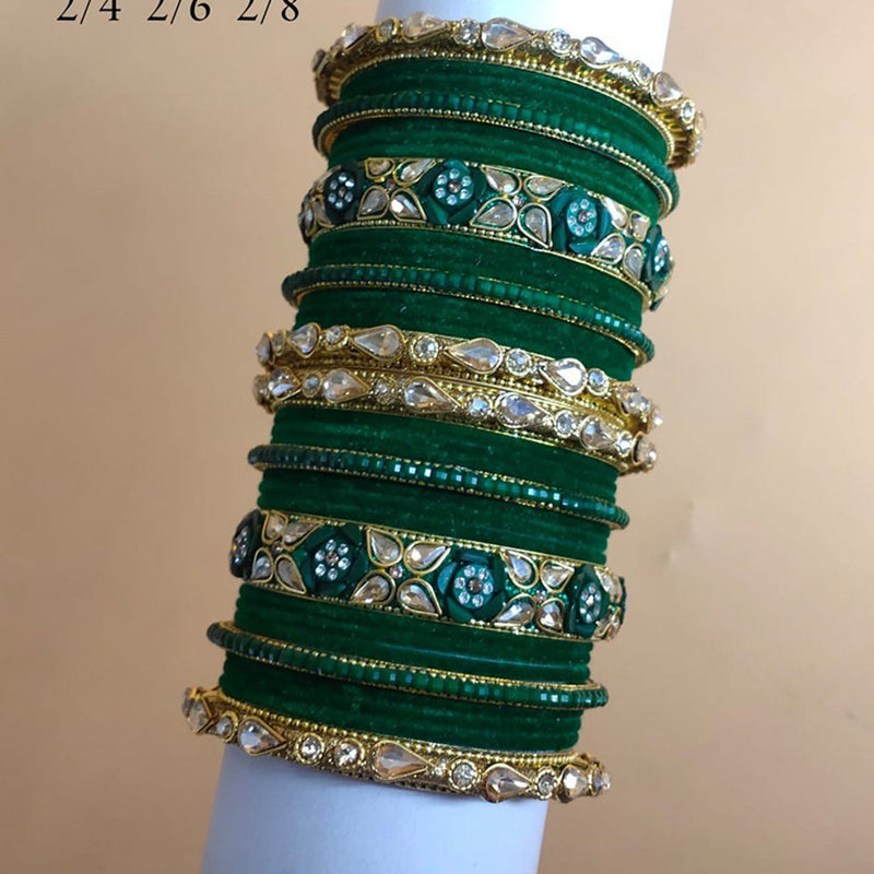 Akruti Collection Gold Plated Crystal Stone And Velvet Bangle Set