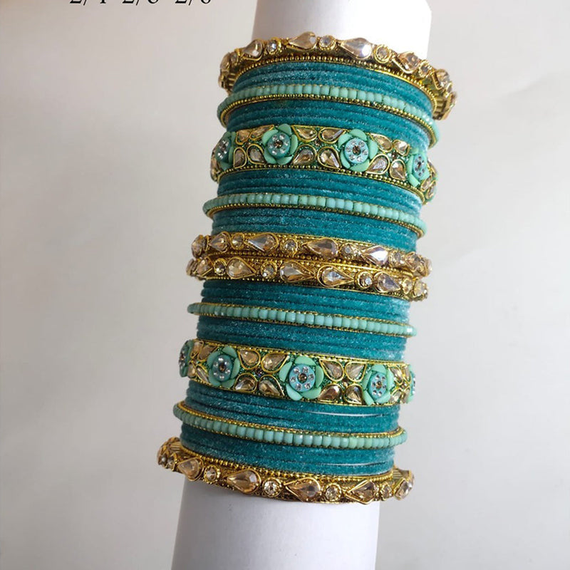 Akruti Collection Gold Plated Crystal Stone And Velvet Bangle Set