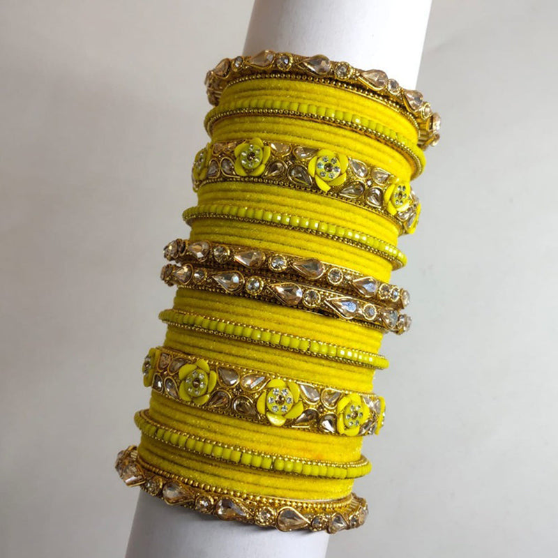 Akruti Collection Gold Plated Crystal Stone And Velvet Bangle Set