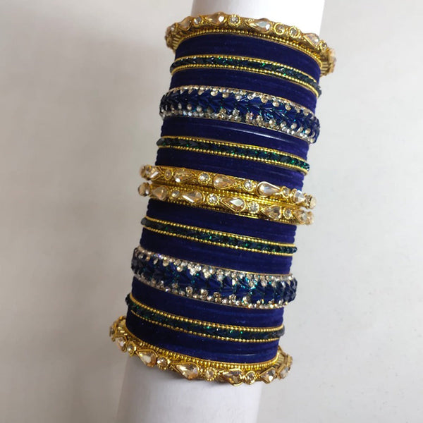 Akruti Collection Gold Plated Crystal Stone And Velvet Bangle Set