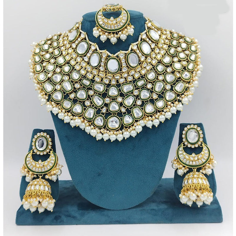 Akruti Collection Gold Plated Kundan Stone And Pearl Choker Necklace Set