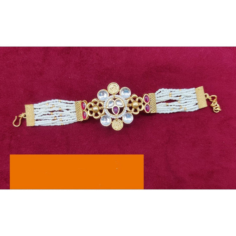 Akruti Collection Gold Plated Kundan Stone And Pearls Adjustable Bracelet