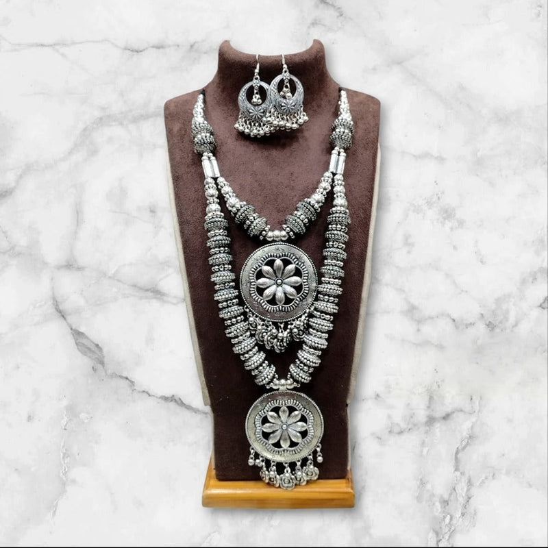 Akruti Collection Oxidised Plated Double Layer Necklace Set