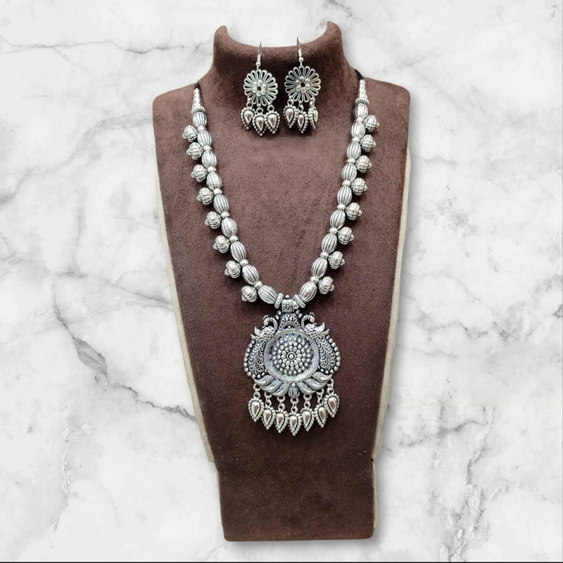 Akruti Collection Oxidised Plated Long Necklace Set