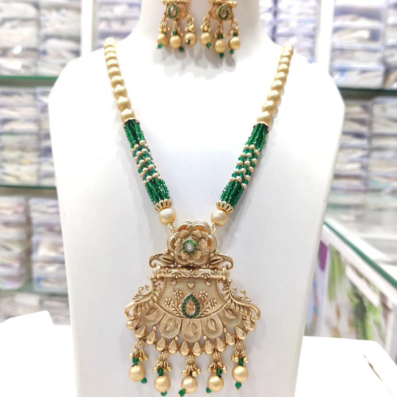 Akruti Collection Gold Plated Kundan Stone And Pearls Long Necklace Set