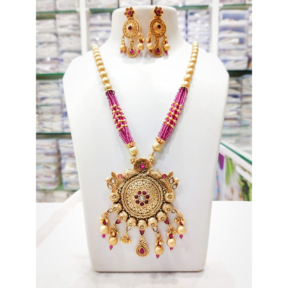 Akruti Collection Gold Plated Kundan Stone And Pearls Long Necklace Set