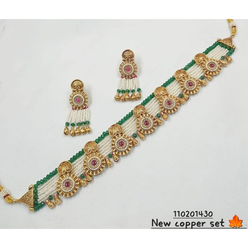 Akruti Collection Gold Plated Kundan Stone And Meenakari Pearls Necklace Set