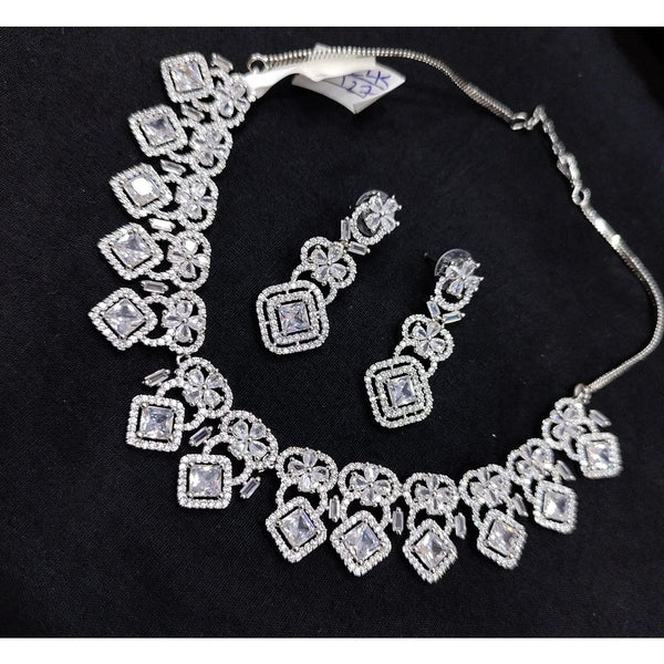 Akruti Collection Silver Plated American Diamond Necklace Set