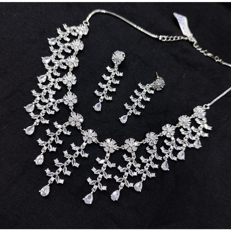 Akruti Collection Silver Plated American Diamond Necklace Set