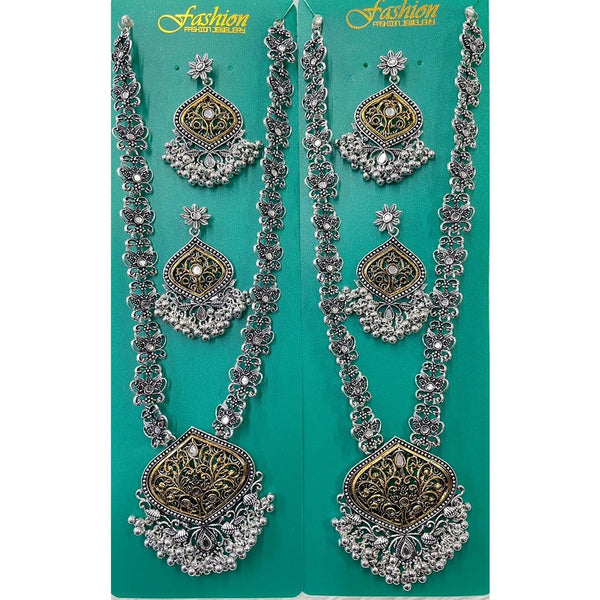 Akruti Collection 2 Tone Plated Kundan Stone Long Necklace Set (1 Piece Only)