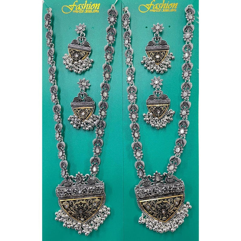 Akruti Collection 2 Tone Plated Kundan Stone Long Necklace Set (1 Piece Only)