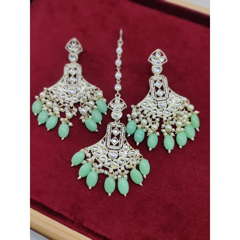 Akruti Collection Gold Plated Kundan Stone And Pearls Earrings With Maangtikka