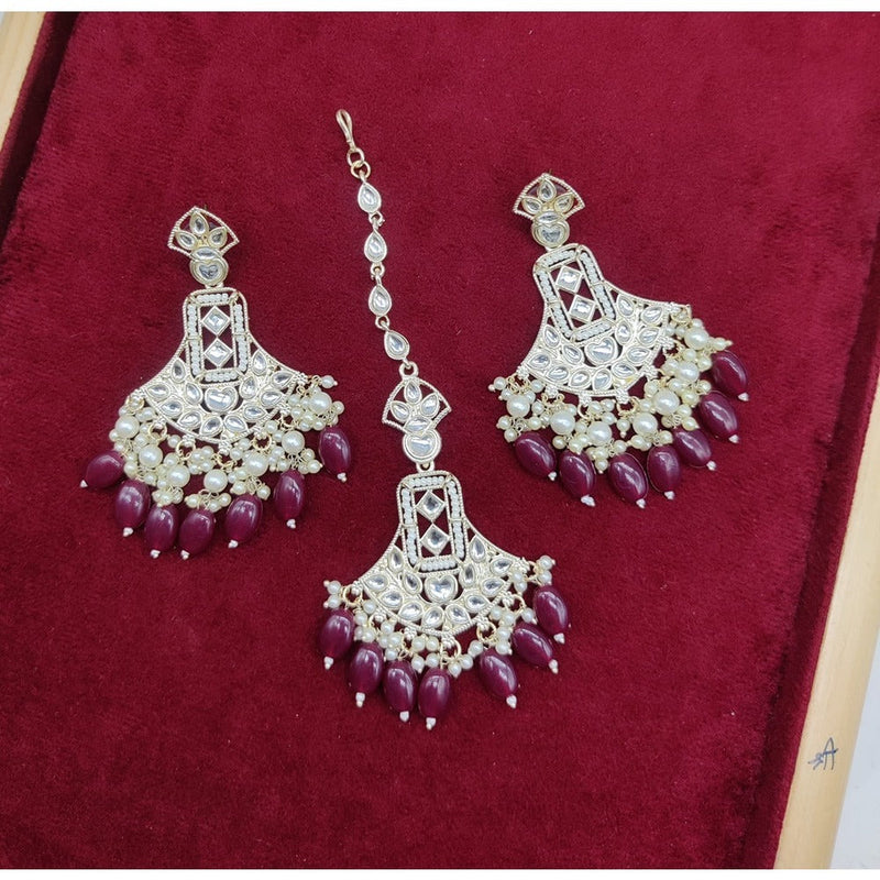 Akruti Collection Gold Plated Kundan Stone And Pearls Earrings With Maangtikka