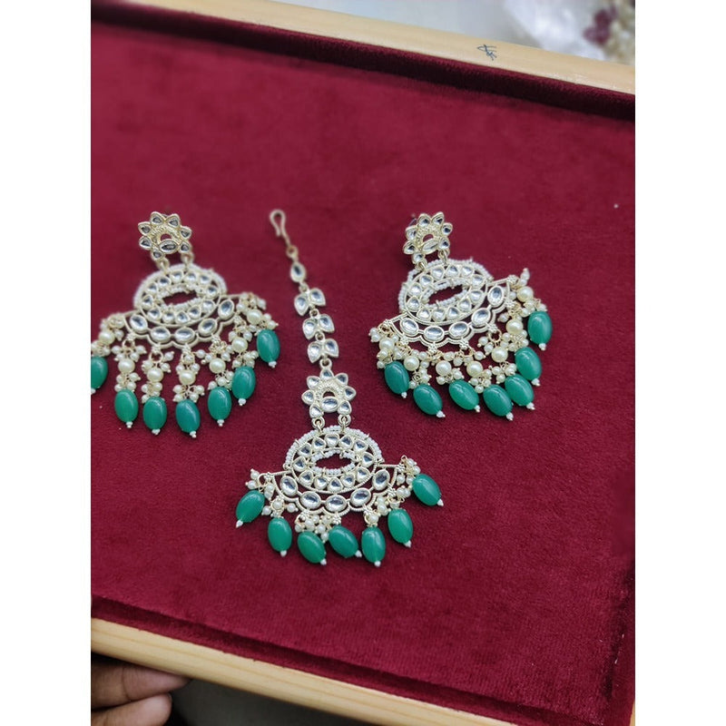 Akruti Collection Gold Plated Kundan Stone And Pearls Earrings With Maangtikka