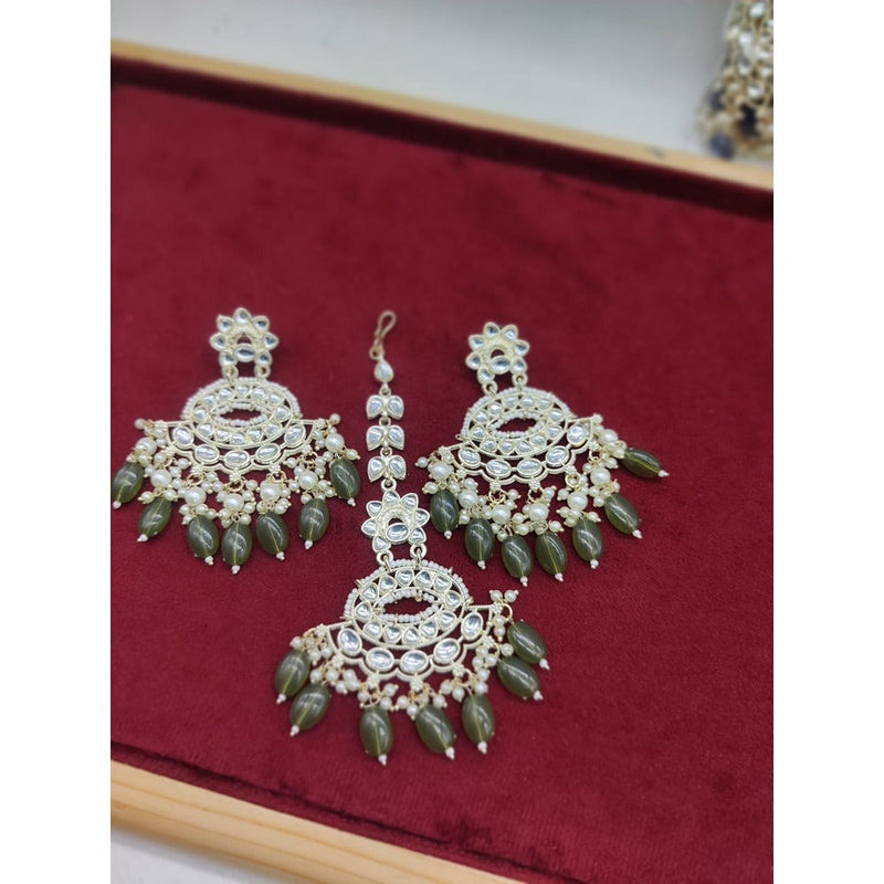 Akruti Collection Gold Plated Kundan Stone And Pearls Earrings With Maangtikka