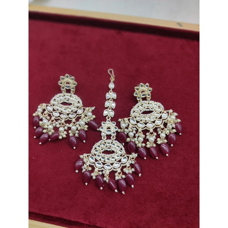 Akruti Collection Gold Plated Kundan Stone And Pearls Earrings With Maangtikka