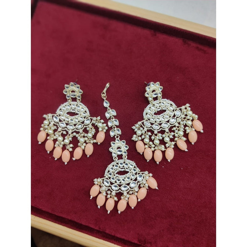 Akruti Collection Gold Plated Kundan Stone And Pearls Earrings With Maangtikka