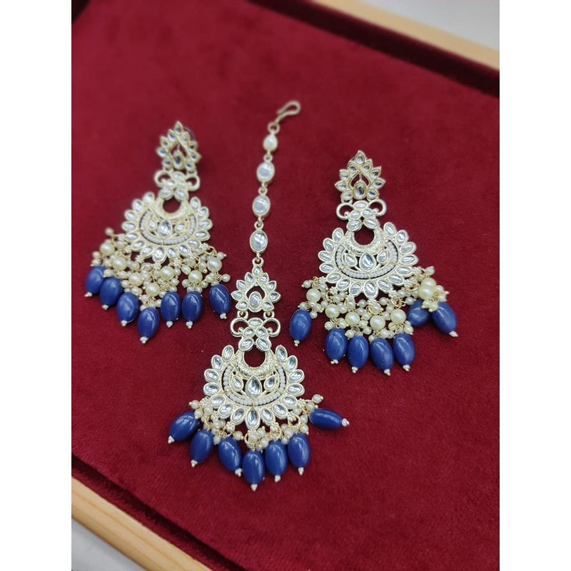 Akruti Collection Gold Plated Kundan Stone And Pearls Earrings With Maangtikka