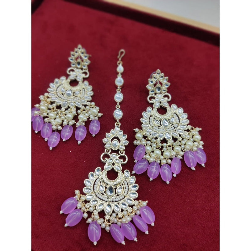 Akruti Collection Gold Plated Kundan Stone And Pearls Earrings With Maangtikka