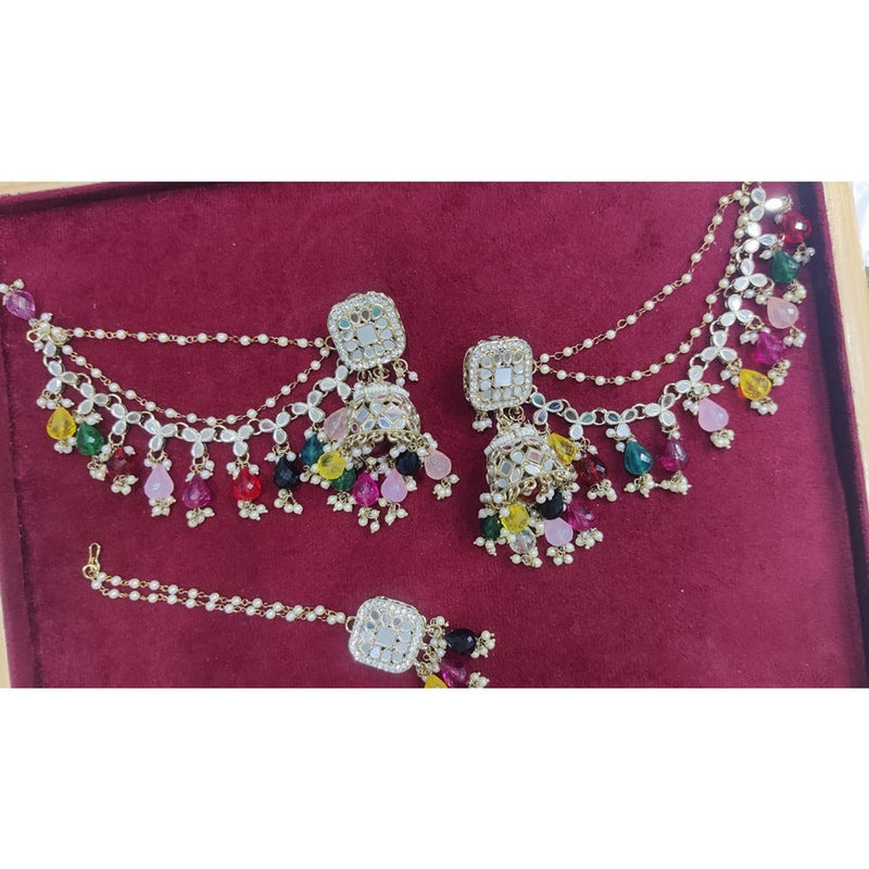 Akruti Collection Gold Plated Mirror And Pearls Jhumki With Maangtikka