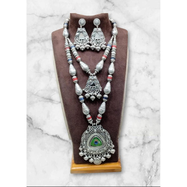 Akruti Collection Oxidised  Plated Long mirror Necklace Set