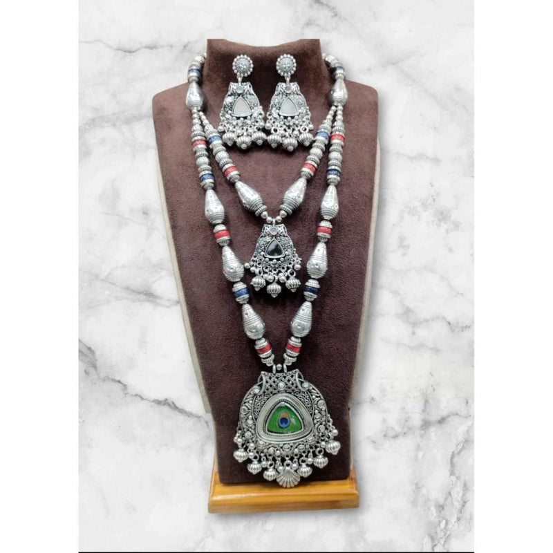 Akruti Collection Oxidised  Plated Long mirror Necklace Set