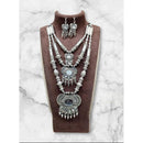 Akruti Collection Oxidised  Plated Long Mirror Necklace Set