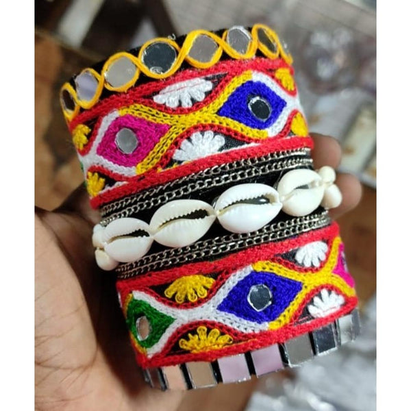 Akruti Collection Multi Color Shell  Mirror Adjustable Kada