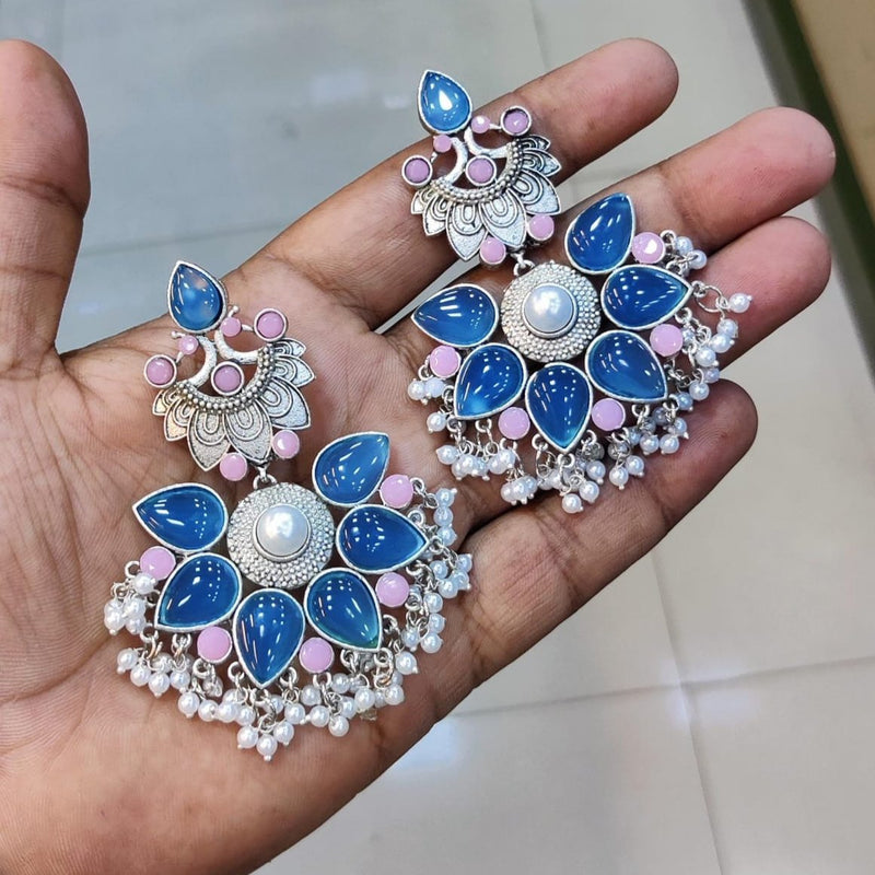 Akruti Collection Oxidised Plated Kundan stone And Pearl Dangler Earrings