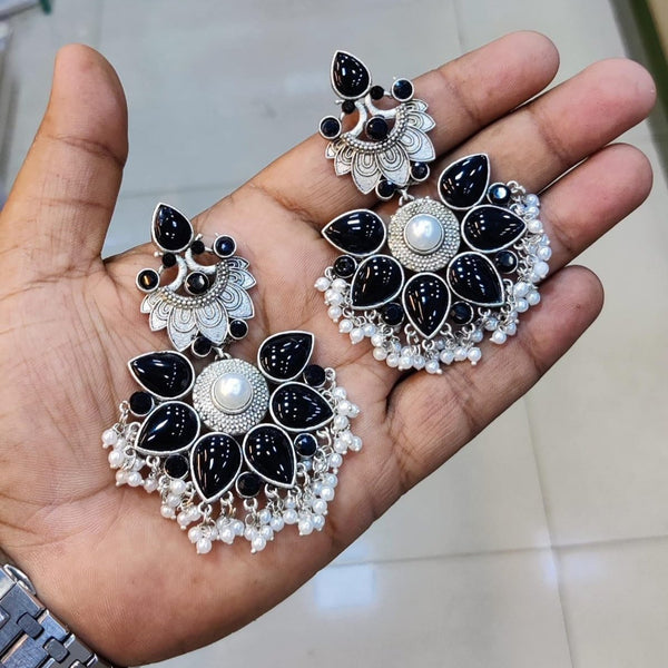 Akruti Collection Oxidised Plated Kundan stone And Pearl Dangler Earrings