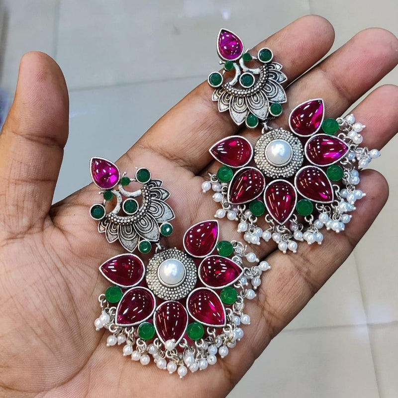 Akruti Collection Oxidised Plated Kundan stone And Pearl Dangler Earrings