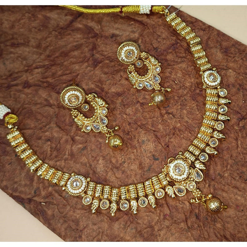 Akruti Collection Gold Plated Pota Stone And Pearls Necklace Set