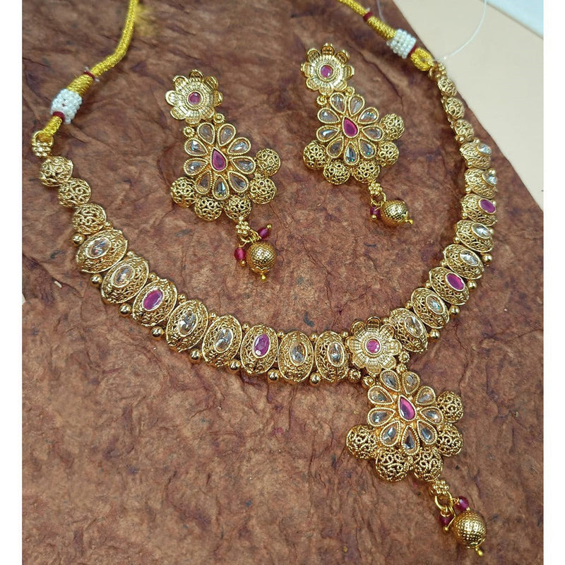 Akruti Collection Gold Plated Pota Stone And Pearls Necklace Set