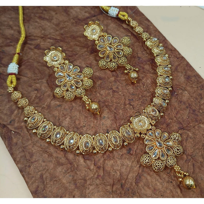 Akruti Collection Gold Plated Pota Stone And Pearls Necklace Set