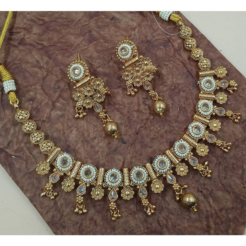 Akruti Collection Gold Plated Pota Stone And Pearls Necklace Set