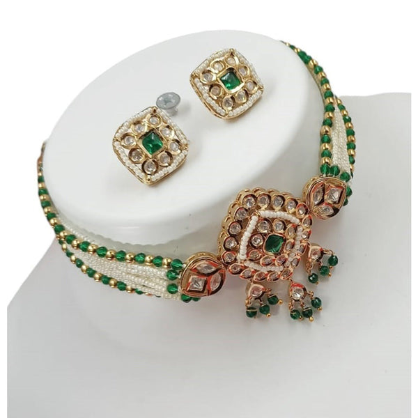 Akruti Collection Gold Plated Polki Kundan Stone And Pearls Choker Necklace Set