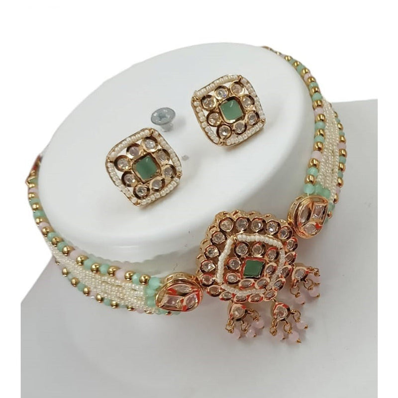 Akruti Collection Gold Plated Polki Kundan Stone And Pearls Choker Necklace Set