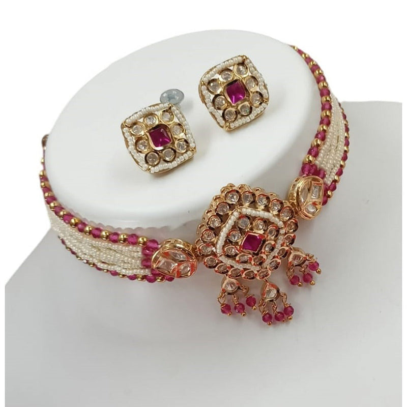 Akruti Collection Gold Plated Polki Kundan Stone And Pearls Choker Necklace Set