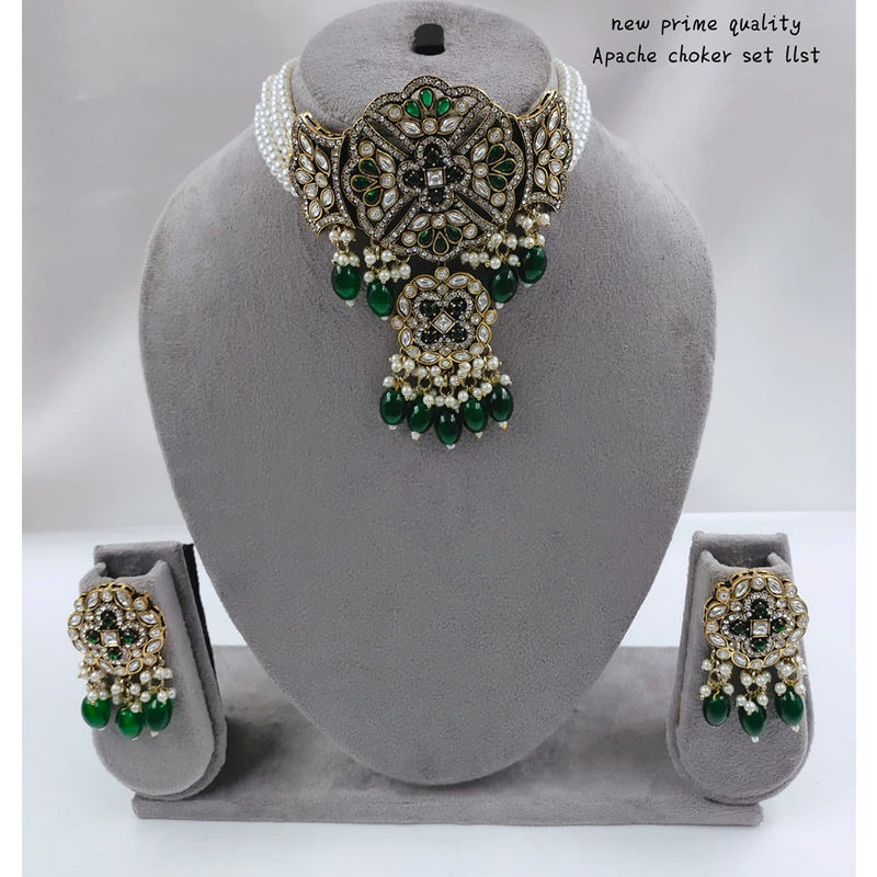 Akruti Collection Gold Plated  Kundan Stone And Beads Choker Necklace Set