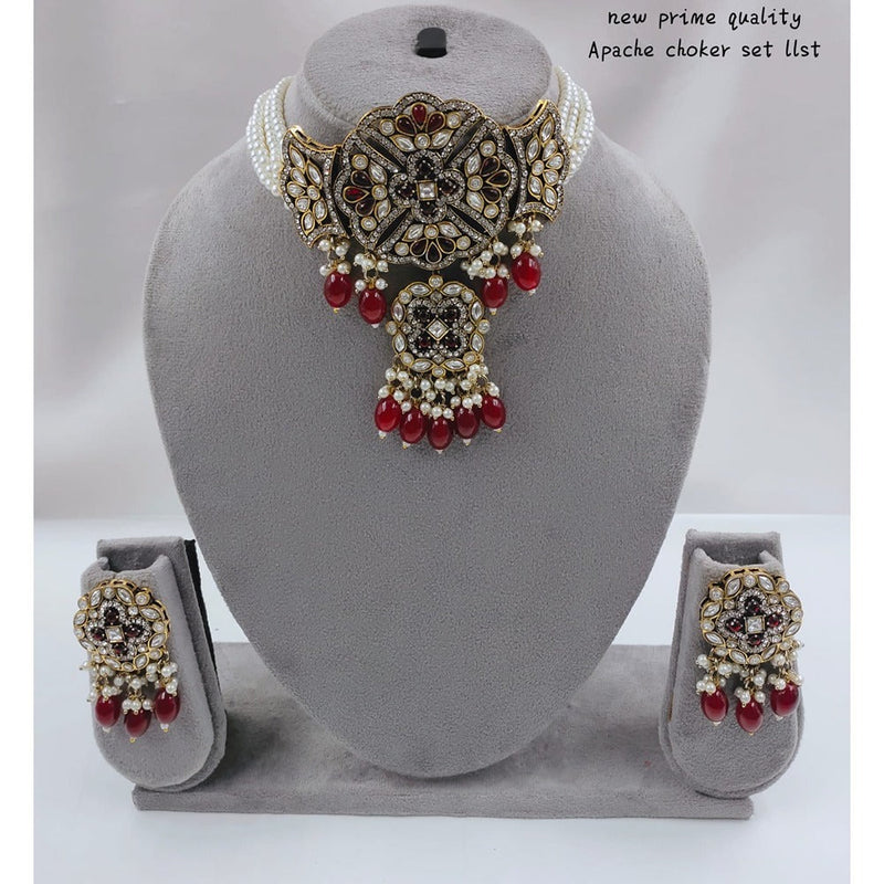 Akruti Collection Gold Plated  Kundan Stone And Beads Choker Necklace Set