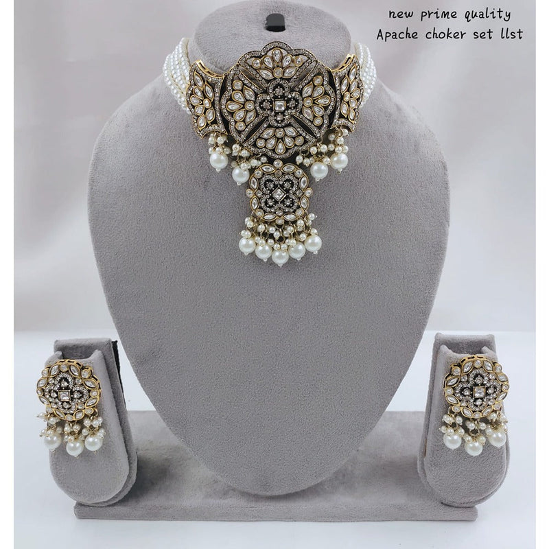 Akruti Collection Gold Plated  Kundan Stone And Beads Choker Necklace Set