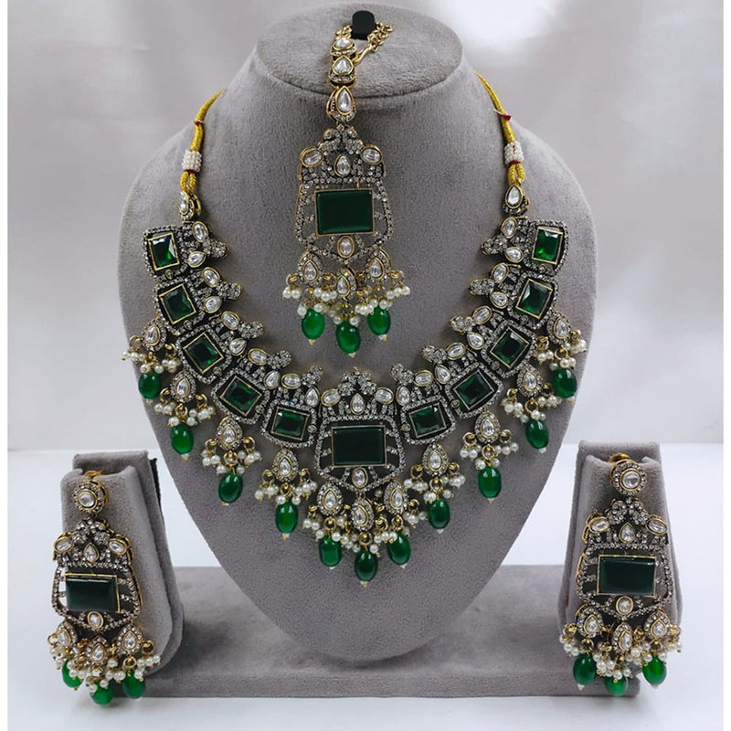 Akruti Collection Gold Plated Kundan Stone And Beads Necklace Set