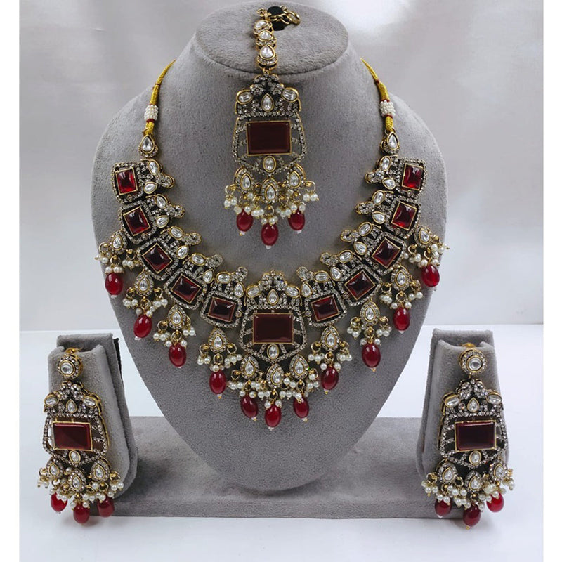 Akruti Collection Gold Plated Kundan Stone And Beads Necklace Set