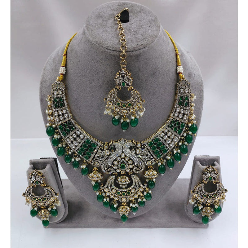 Akruti Collection Gold Plated Kundan Stone And Beads Necklace Set