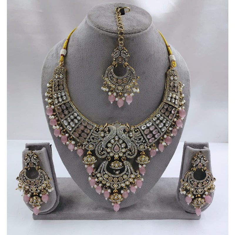 Akruti Collection Gold Plated Kundan Stone And Beads Necklace Set