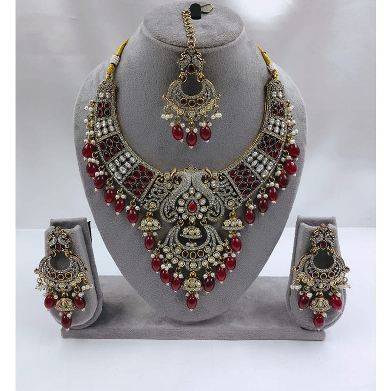 Akruti Collection Gold Plated Kundan Stone And Beads Necklace Set