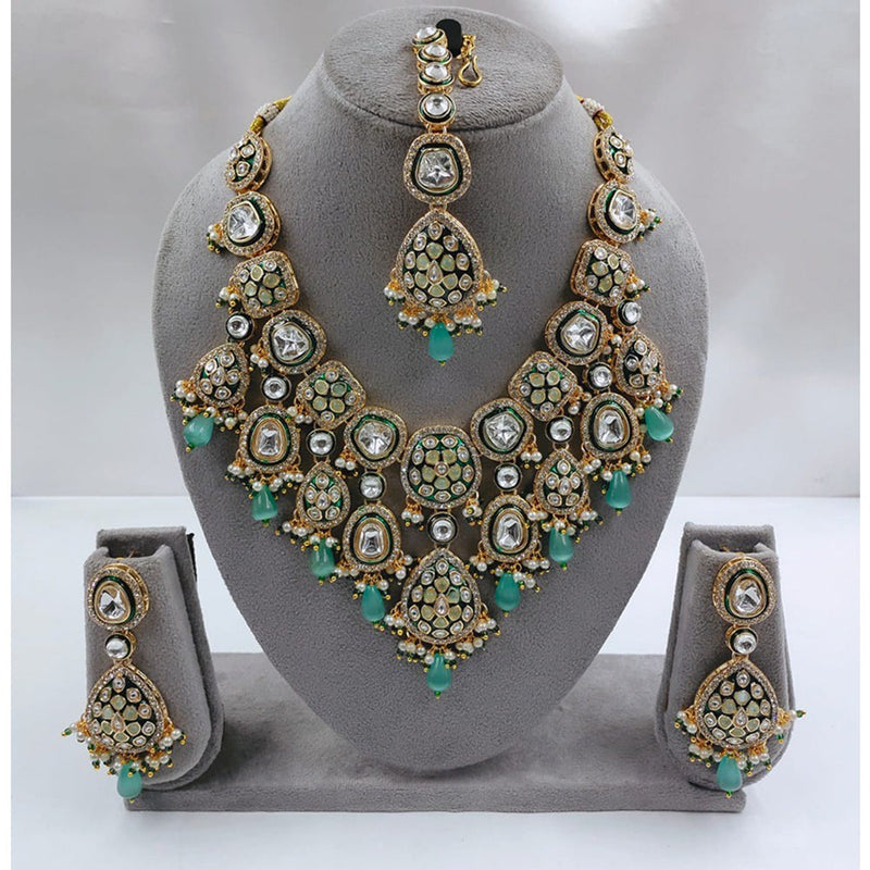 Akruti Collection Gold Plated Kundan Stone And Beads Necklace Set