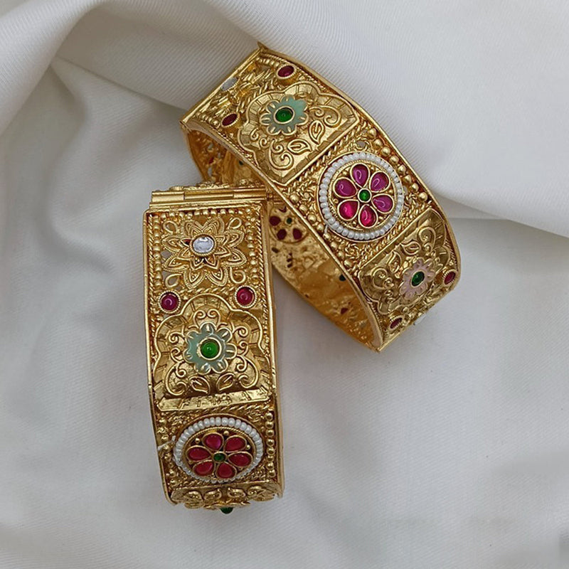 Akruti Collection Gold Plated Pota Stone Openable Bangles Set