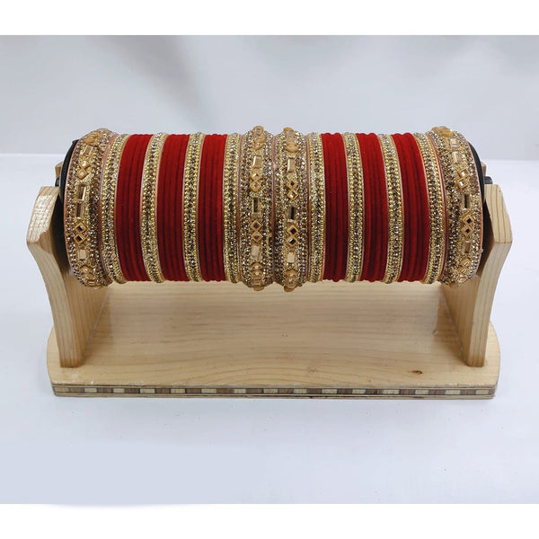 Akruti Collection Gold Plated Velvet Bangles Set