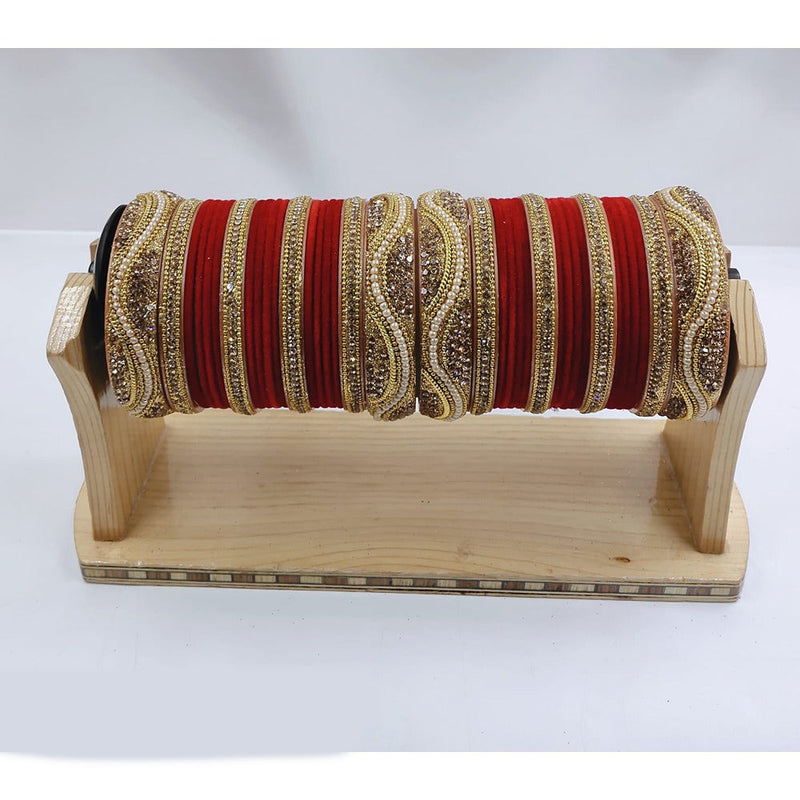 Akruti Collection Gold Plated Velvet Bangles Set